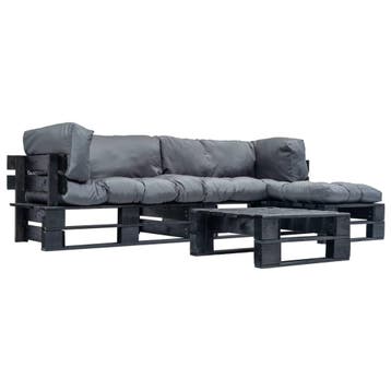 vidaXL 4-delige Loungeset pallet met grijze kussens hout, Verzenden, Nieuw, Loungeset