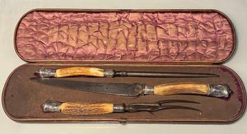 Houtwerkset (4) - Sterlingzilver monturen, Antiek en Kunst, Antiek | Zilver en Goud
