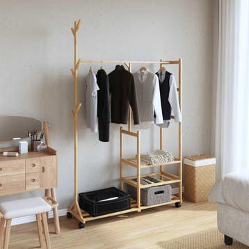 vidaXL Kledingrek met schappen en wielen 100x38x175,5 cm, Verzenden
