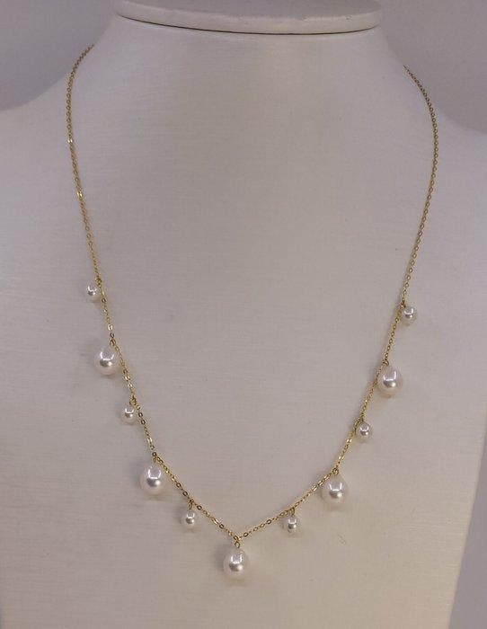 Halsketting - 18 karaat Geel goud - 4×7,5 mm Akoya parels, Bijoux, Sacs & Beauté, Colliers
