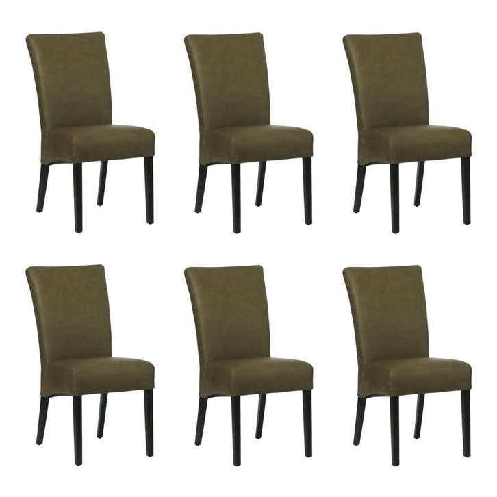 Set van 6 Leren eetkamerstoelen Just - Rancho Green, Huis en Inrichting, Stoelen, Nieuw, Eén, Leer, Ophalen of Verzenden