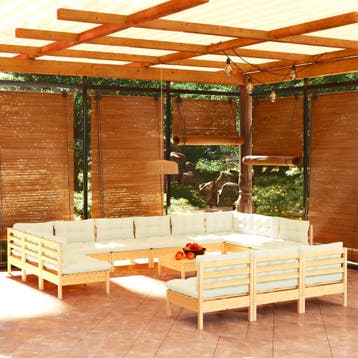 vidaXL 14-delige Loungeset met crèmekleurige kussens, Verzenden, Loungeset