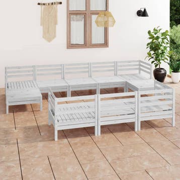vidaXL 3083385  10-delige Tuin Lounge Set Wit Stevig Hout, Verzenden