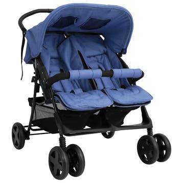 vidaXL Tweelingkinderwagen staal marineblauw, Kinderen en Baby's, Verzenden, Nieuw