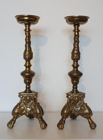 Paar bronzen kandelaren - 41,5 cm - 2,1 kg (2) - Verguld