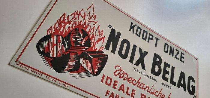 Blikken reclamebord Noix Belag. - Reclamebord - Metaal, Antiquités & Art, Antiquités | Assiettes décoratives & Carrelages
