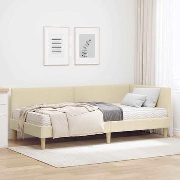 vidaXL Hoekbedframe met Matras 2 st Crème 90 x 200 cm Stof, Verzenden
