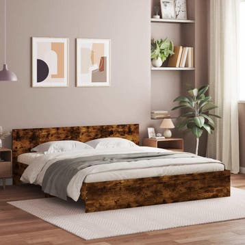vidaXL Bedframe met hoofdeinde gerookt eikenkleurig 180x200, Verzenden