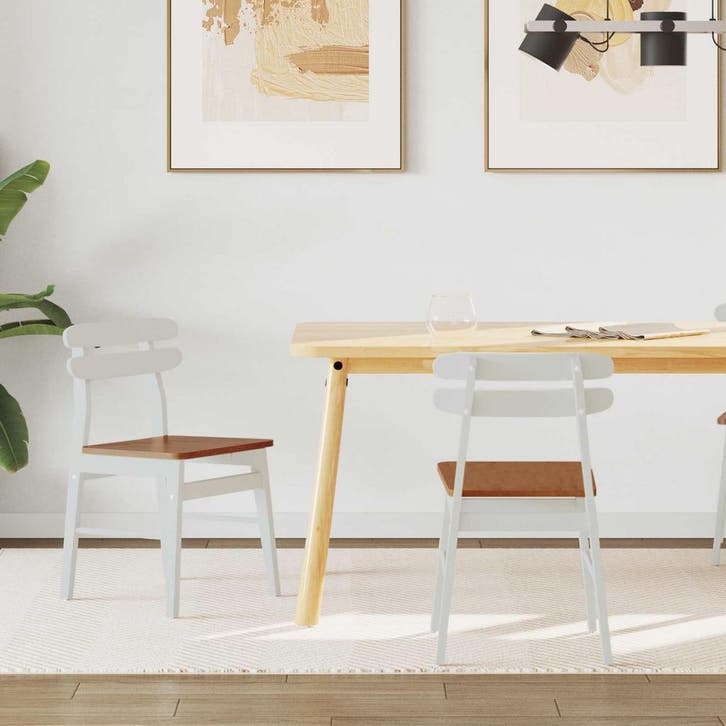 vidaXL Eetkamerstoel 2 st Massief Rubberhout Wit en, Huis en Inrichting, Stoelen, Nieuw, Verzenden