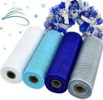 Decomesh metallic set blauw wit zilvertinten 26 cm rol 9, Nieuw