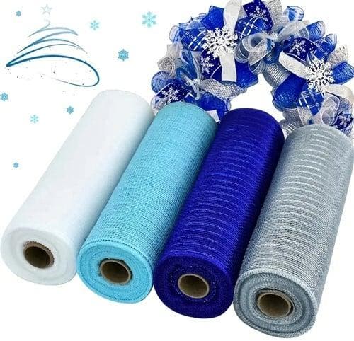 Decomesh metallic set blauw wit zilvertinten 26 cm rol 9, Huis en Inrichting, Woonaccessoires | Kunstplanten en Kunstbloemen, Nieuw