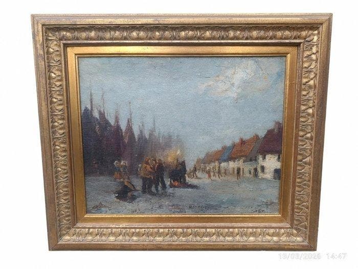 Nederlandse school (XX) - Paese dinverno in Olanda, Antiek en Kunst, Kunst | Schilderijen | Klassiek