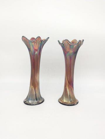 Fenton Art Glass Company - Vaas (2) - Ruffled Glass Swung, Antiquités & Art