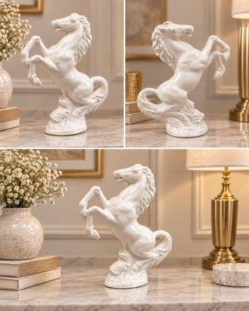 Beeld, wit keramisch steigerend paard - 24 cm - Keramiek
