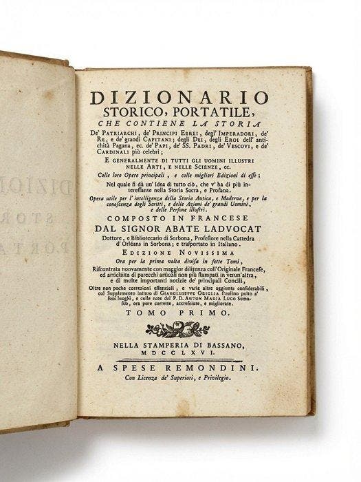 Ladvocat - DIZIONARIO STORICO PORTATILE - 1757-1766, Antiquités & Art, Antiquités | Livres & Manuscrits