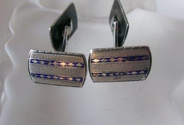 Argent, Émail - Boutons de manchette - Art Déco double-face