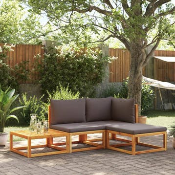 vidaXL 4-delige tuinbankset met kussens acaciahout & touw, Verzenden, Nieuw