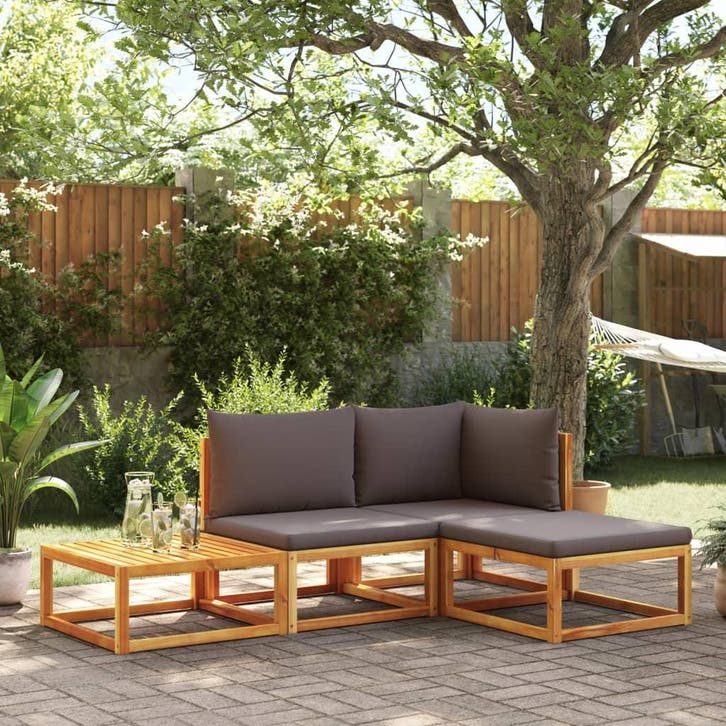 vidaXL 4-delige tuinbankset met kussens acaciahout & touw, Tuin en Terras, Tuinsets en Loungesets, Nieuw, Verzenden