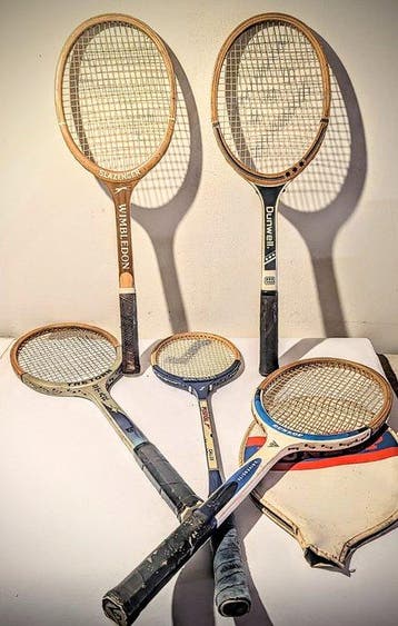 Vintage Tennisrackets - Tennis - 4 x tennisracket 1x Squash, Nieuw