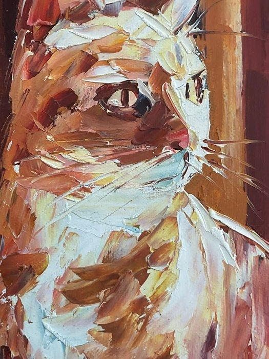 Yuni R. P - El Mirador de Ámbar: Gato en la Ventana, Antiek en Kunst, Kunst | Schilderijen | Klassiek