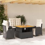 vidaXL 4-delige Tuinset met kussens poly rattan zwart, Verzenden, Nieuw, Tuinset