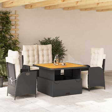 vidaXL 4-delige Tuinset met kussens poly rattan zwart, Verzenden, Nieuw, Tuinset