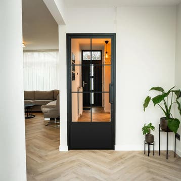 Stalen Binnendeur Zwart 6 Vlaks met kickplate Helder glas  M, Binnendeur