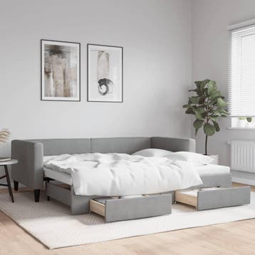 vidaXL Slaapbank met onderschuifbed en lades 90x200 cm stof, Verzenden