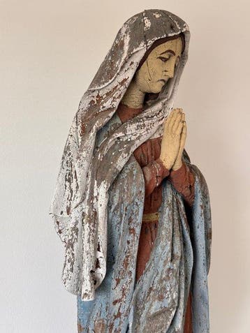 sculptuur, Holy Virgin Mary - XL - 91 cm - Eik - 1850, Antiek en Kunst