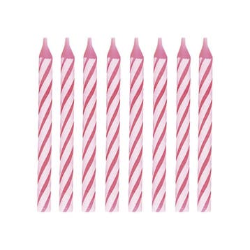 Roze Kaarsen Gestreept 14cm 24st, Verzenden