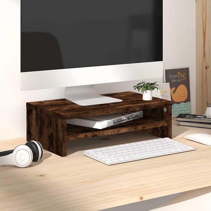 vidaXL Monitorstandaard 42x24x13 cm bewerkt hout gerookt, Huis en Inrichting, Kasten |Televisiemeubels, Nieuw, Verzenden