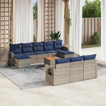 vidaXL 11-delige tuinbankset met kussens, grijs polyrotan, Verzenden, Nieuw