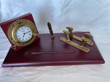 Maritieme objecten - Vintage bureau-onderzetter met klok,