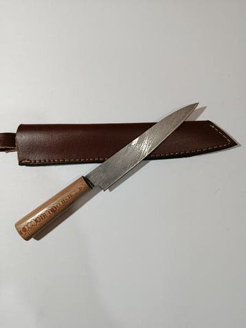 Hypnotics Waves - Keukenmes - Carving knife - Leren schede, Antiek en Kunst