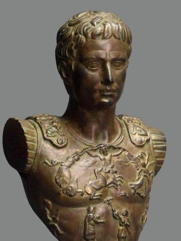 Buste, Busto di Cesare Augusto - 28 cm - Gepatineerd brons, Antiek en Kunst, Antiek | Keramiek en Aardewerk