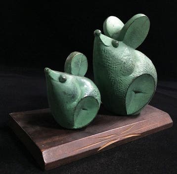 Japanese Cast Iron Rat Family Sculpture by Sotaro Saegusa -