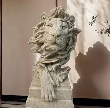 Figuur - Lion bust on plinth - Steen, Antiquités & Art