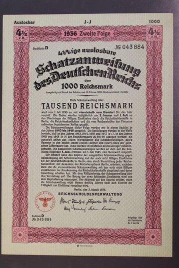 Derde Rijk. Schatzanweisungen, Schuldverschreibungen