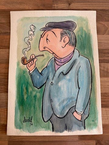Juan David (1911-1981) - Pablo Neruda, Pfeife rauchend -