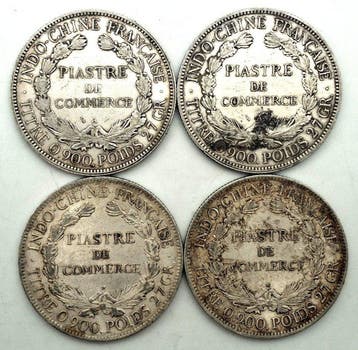 Indochine française. Piastre de commerce 1907-A, 1908-A,