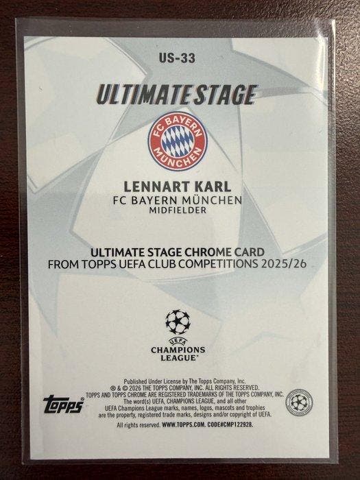 2025/26 Topps UEFA Champions League Lennart Karl /199, Collections, Autocollants