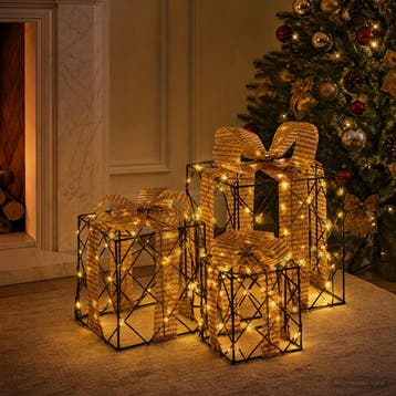 vidaXL Verlichte kerstcadeau doos 3 st 150 LEDs Warmwit, Verzenden