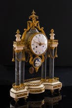 Pendule portique Louis XVI - Bronze doré, Marbre bleu