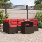 vidaXL Tuinbank Set met kussen 7 pcs Bruin en rood poly, Verzenden