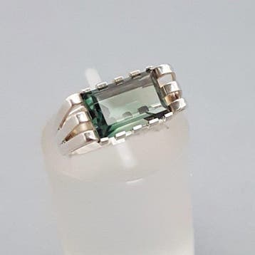 Zilver, Art Deco, Groene Spinel(Getest) - Ring