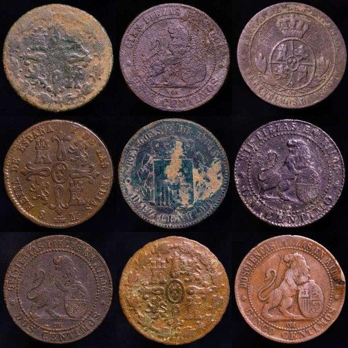 Espagne. Carlos III, Isabel II, Gobierno Provisional y, Timbres & Monnaies, Monnaies | Europe | Monnaies non-euro