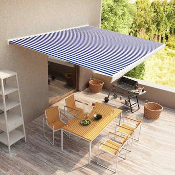 vidaXL Luifel gemotoriseerd 400x300 cm blauw en wit, Tuin en Terras, Zonneschermen, Verzenden, Nieuw
