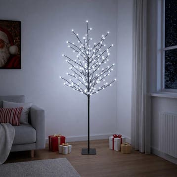 vidaXL Led-bollen kerstboom Zwart 150 cm Staal 185 LEDs, Verzenden, Nieuw