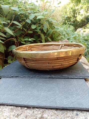 Tafelmiddenstuk - Rattan, Messing - Stijl Gabriella Crespi