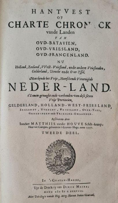 Matthijs van der Houve - Hantvest ... van de landen van, Antiquités & Art, Antiquités | Livres & Manuscrits